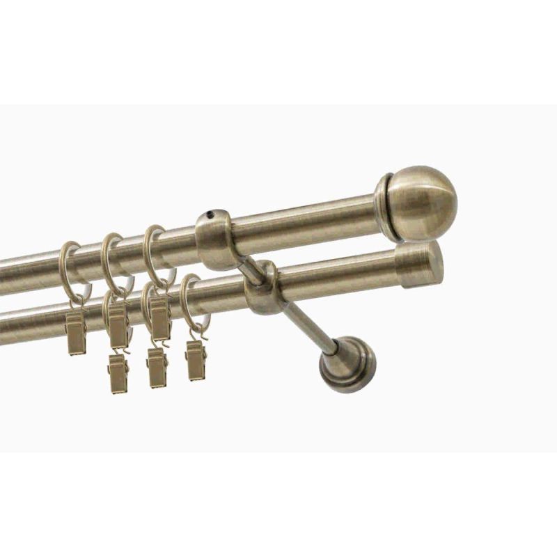 Double Curtain Pole Ø 19 mm Antique Brass 320 cm with MAX Knob and Rings KOWALSKI