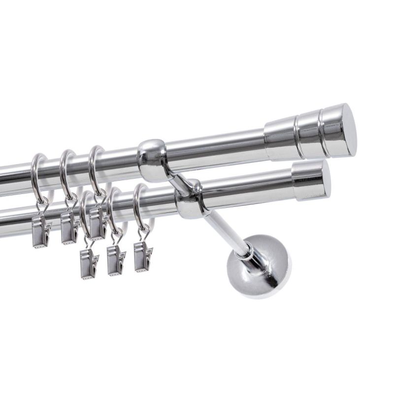 Double Curtain Rod Ø 19 mm Chrome 200 cm Cone with Rings KOWALSKI