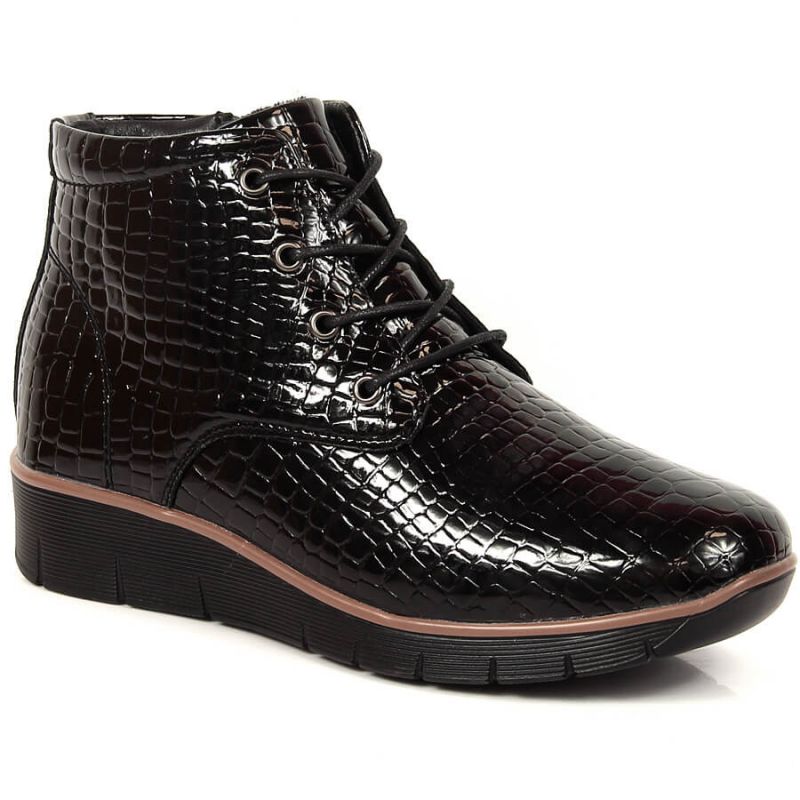 Black Insulated Patent Leather Wedge Ankle Boots Filippo
