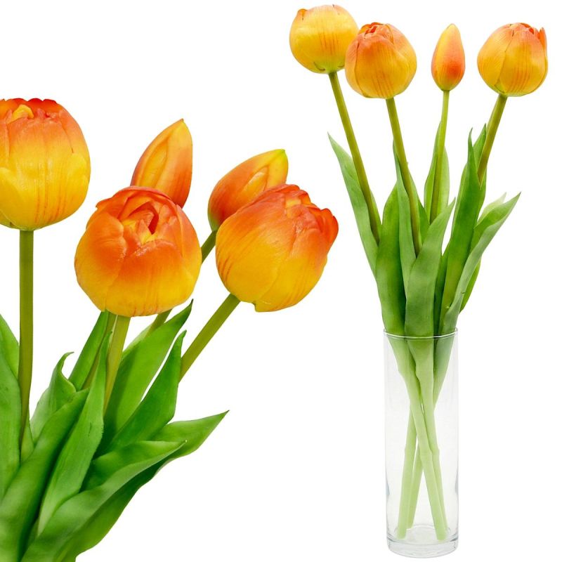 BOUQUET OF 5 ORANGE PEONY TULIPS 39 CM LIFE-LIKE SPRING DECORATION