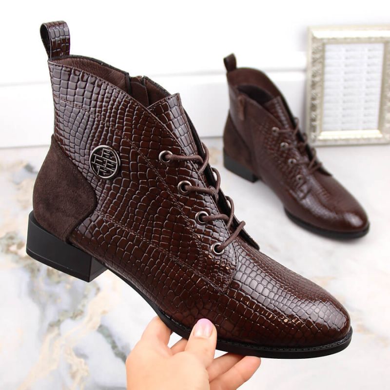 Filippo Stivali patent leather ankle with insulated crocodile skin
