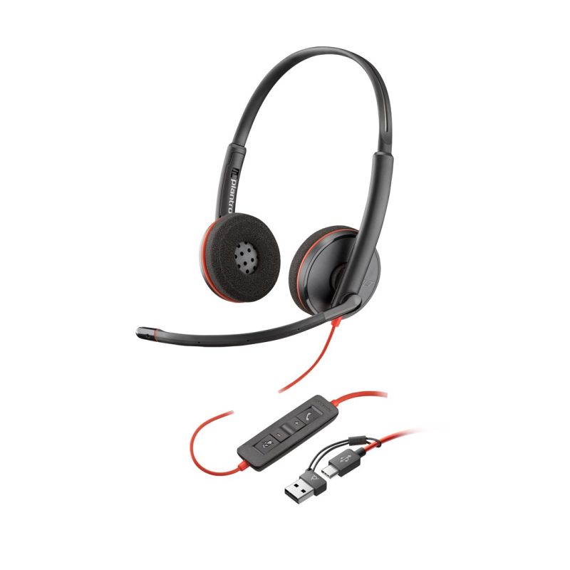 Poly Blackwire 3220 Stereo USB-C Headset +USB-C/A Adapter (Bulk)