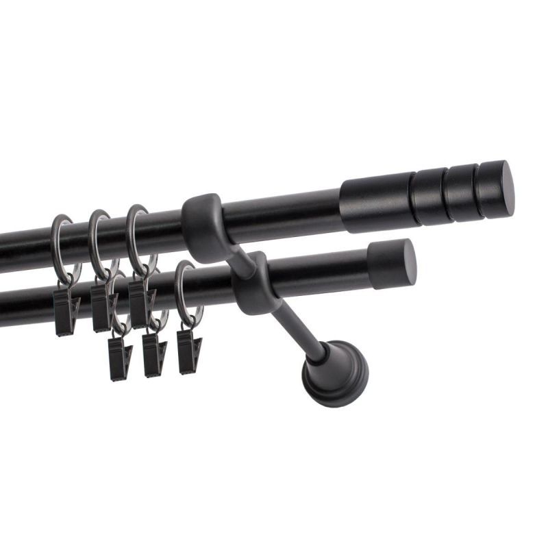 Double Curtain Rod Ø 19 mm Black 480 cm TECHNO with Rings KOWALSKI