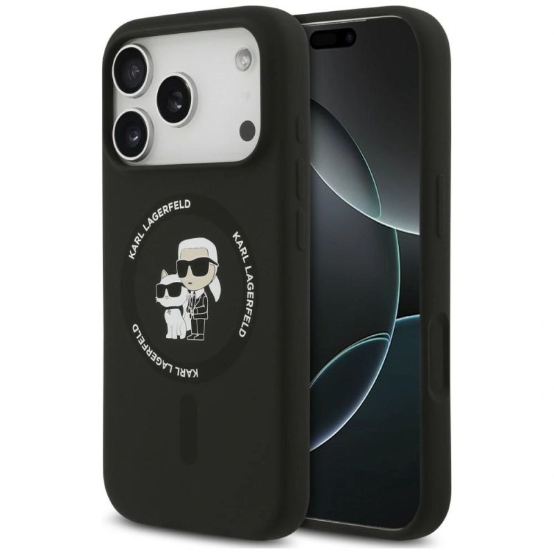 Karl Lagerfeld Silicone Karl&Choupette Ring MagSafe Case for iPhone 18 Pro Max / 17 Pro Max – black
