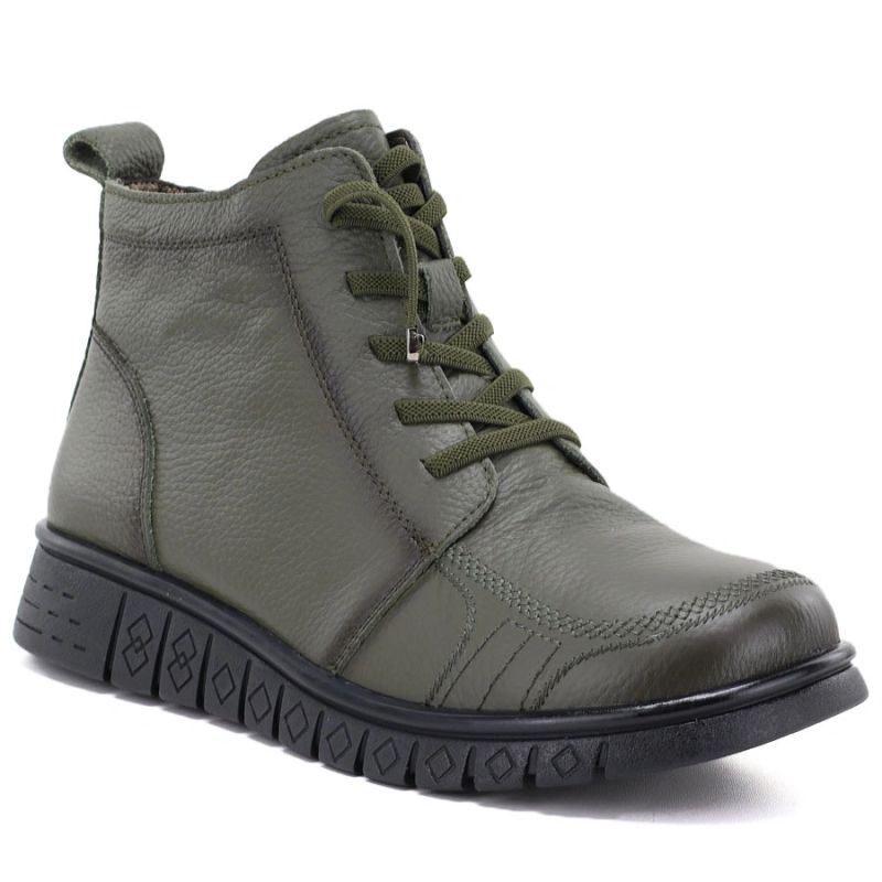 Comfortable Khaki Leather Ankle Boots for Women T.Sokolski OL67-1