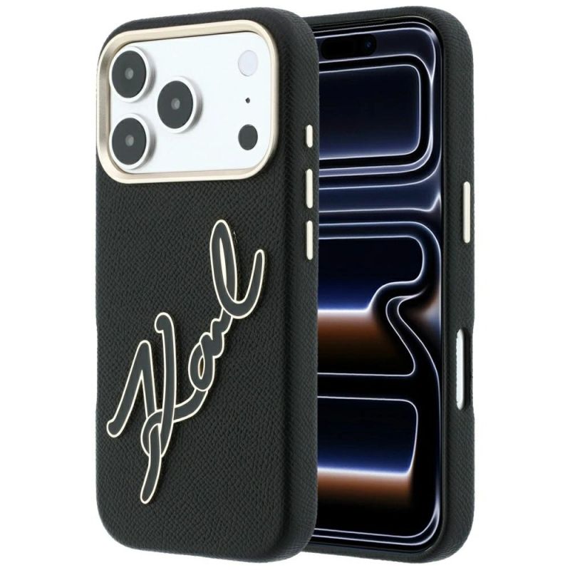 Karl Lagerfeld Smooth Big Resin Signature Logo Case for iPhone 18 Pro / 17 Pro - Black