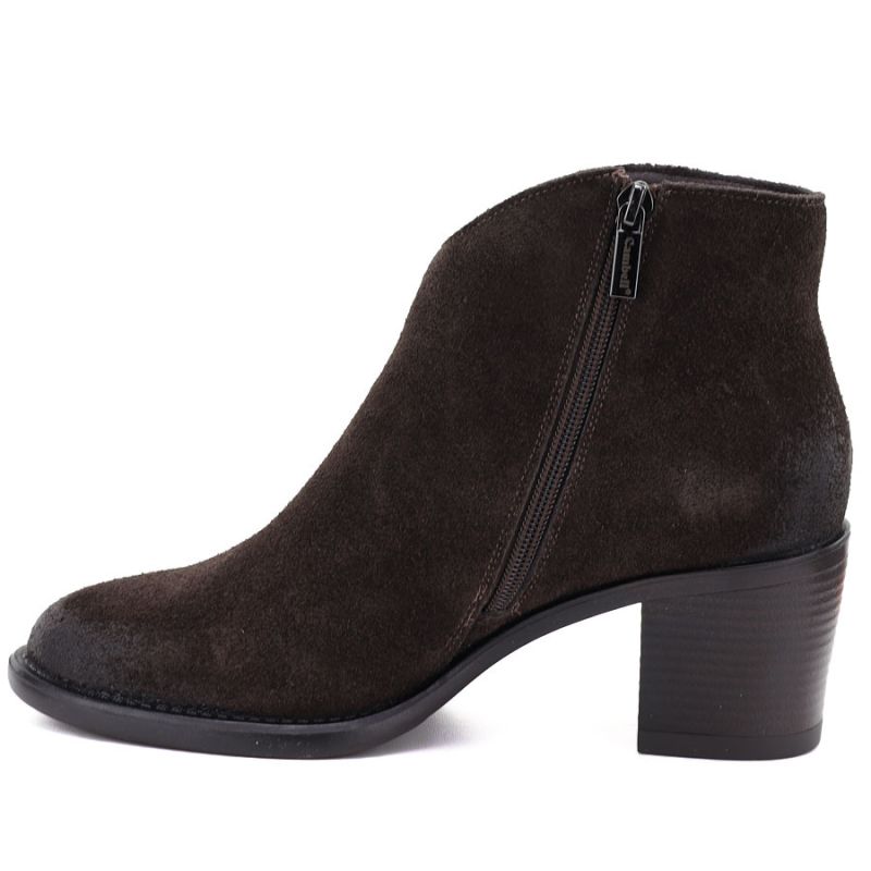 Cambell Stivali leather ankle with block heel, suede, chocolate, Cambell