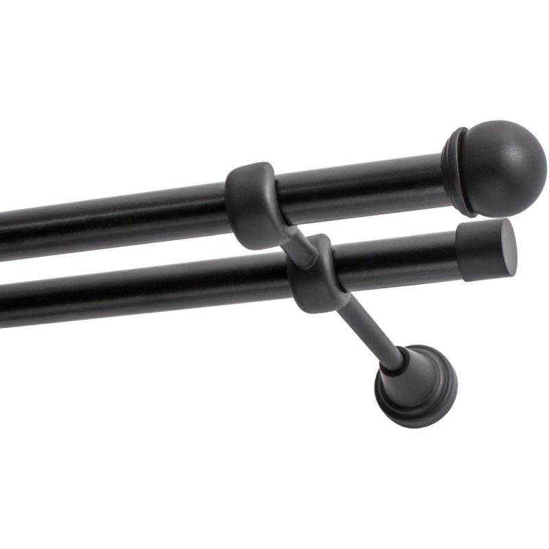 Double Curtain Rod, Ø 19 mm, Black, 160 cm, Knob, MAX KOWALSKI