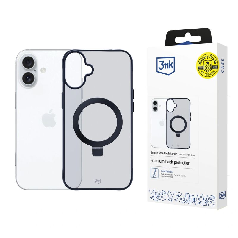 3mk Smoke Case Mag&Stand for Apple iPhone 16 plus - transparent