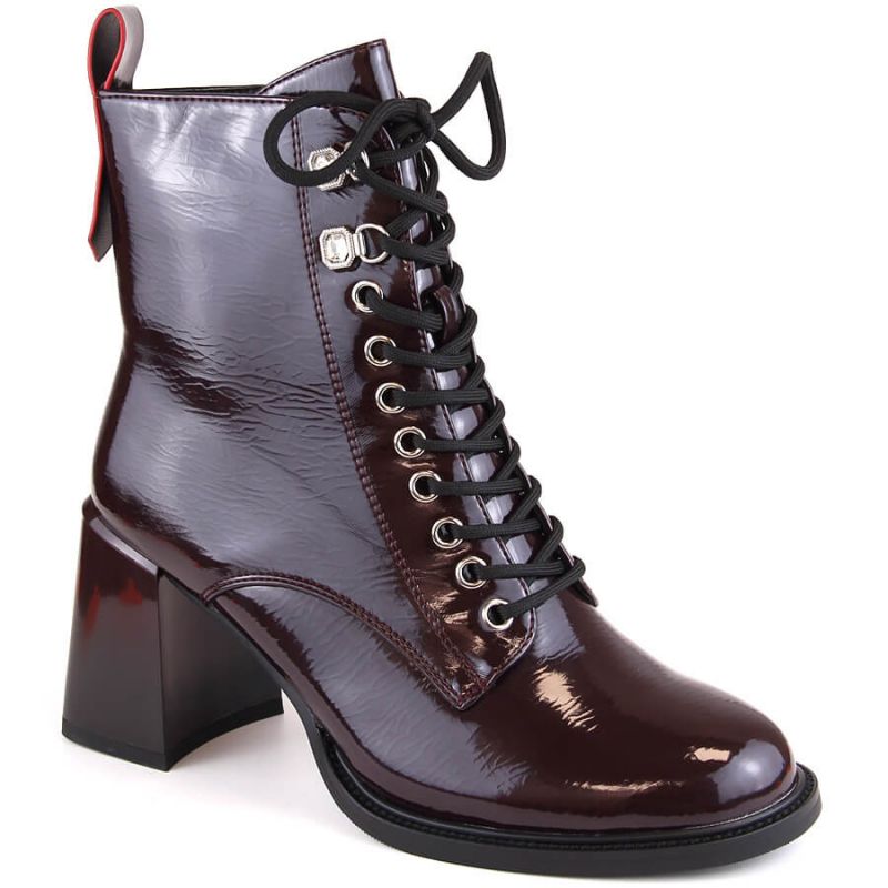 Patent high-heeled ankle boots D&A S.Barski Premium Collection W OLI225C burgundy