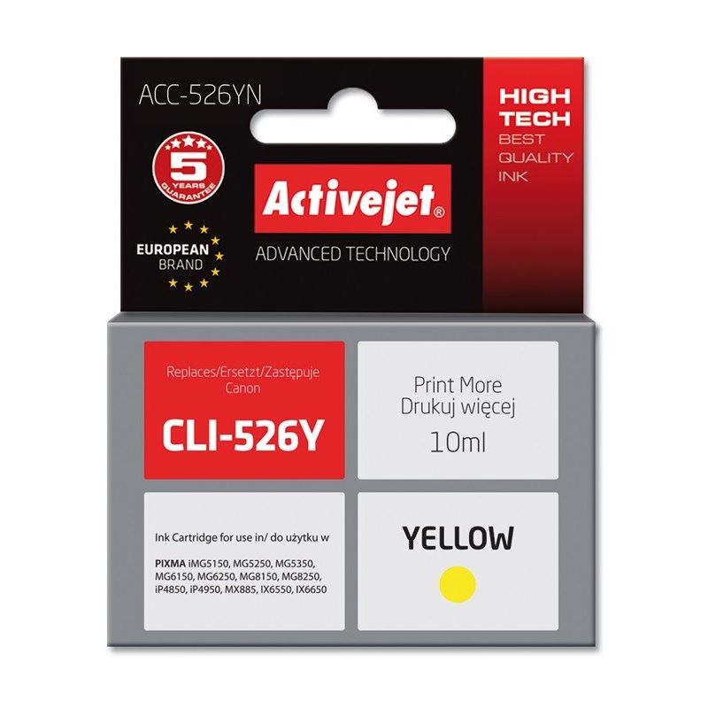 Activejet ACC-526YN Ink (Canon CLI-526Y replacement; Supreme; 10 ml; yellow)