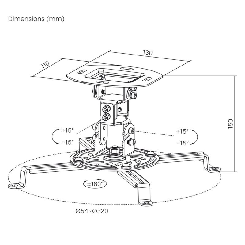 MACLEAN PROJECTOR CEILING MOUNT, 54~320MM, UP TO 13.5 KG, 360-DEGREE ROTATION MC-200 B
