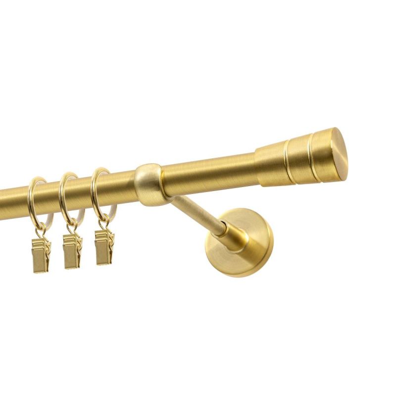 Single Curtain Rod Ø 19 mm Satin Brass 160 cm, Cone Finials, with Rings – KOWALSKI