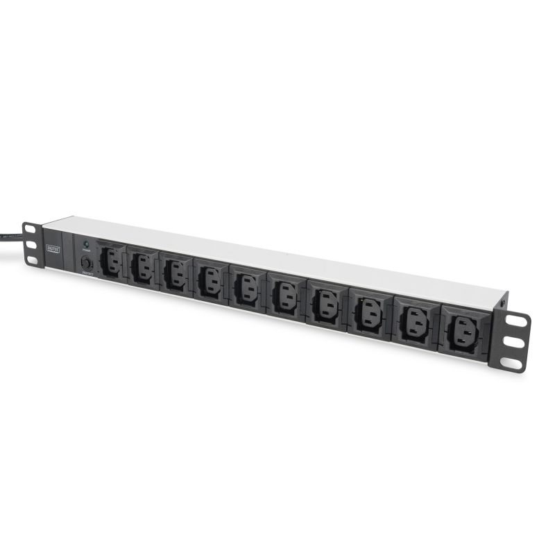 Digitus PDU 19" Rackmount Power Strip, 10x C13 sockets, 2.0m, 1x C14 plug, 10A, overload protection, aluminum profile
