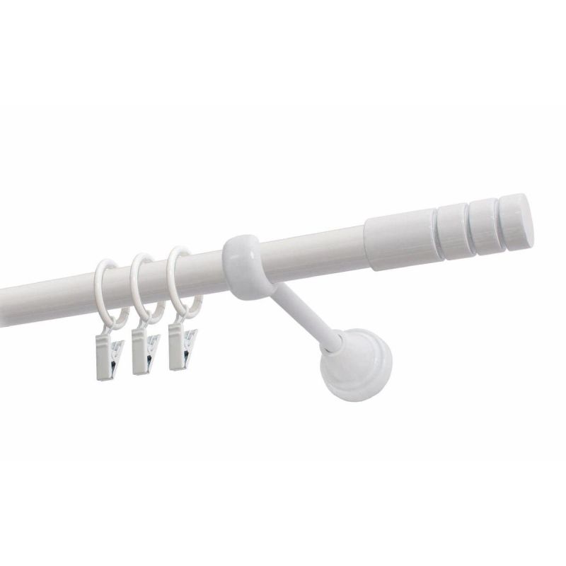 Single Curtain Rod Ø 19 mm White 200 cm TECHNO with Rings KOWALSKI