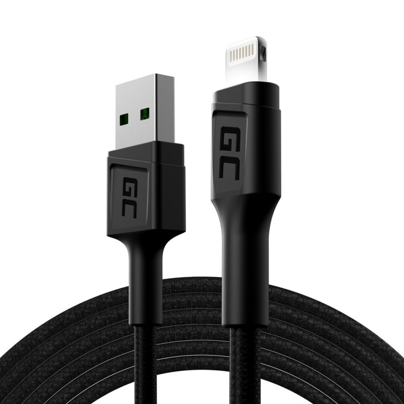 GREEN CELL KABGC12 GC RAY USB CABLE - LIGHTNING 200CM, WHITE LED, FAST CHARGING