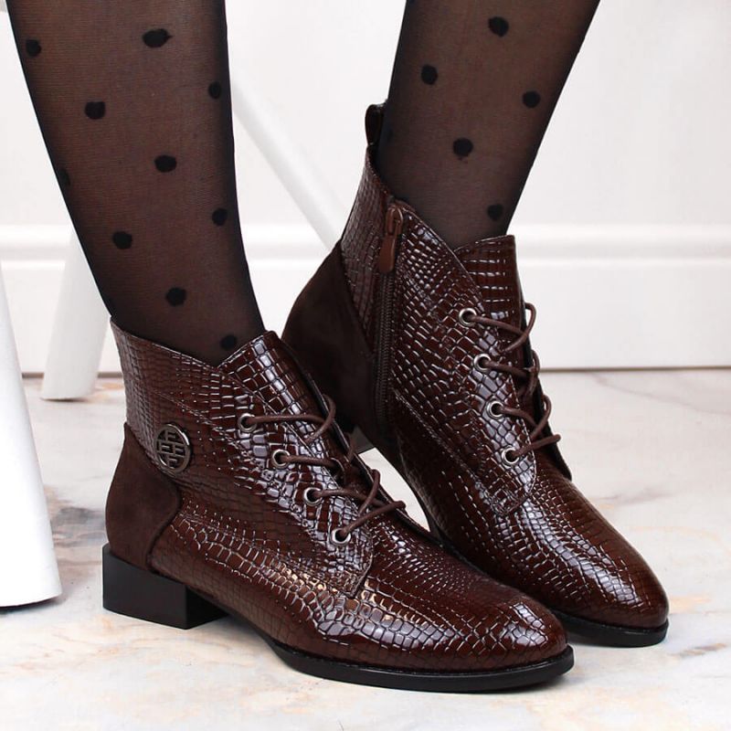 Filippo Stivali patent leather ankle with insulated crocodile skin
