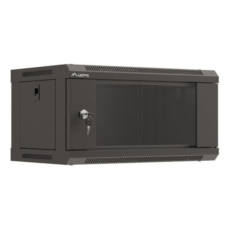 Wall-mounted rack installation cabinet 19" 4U 540x350 black glass door LANBERG (flat pack)