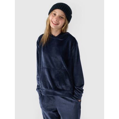 4f Felpa velour with hood, unzipped,