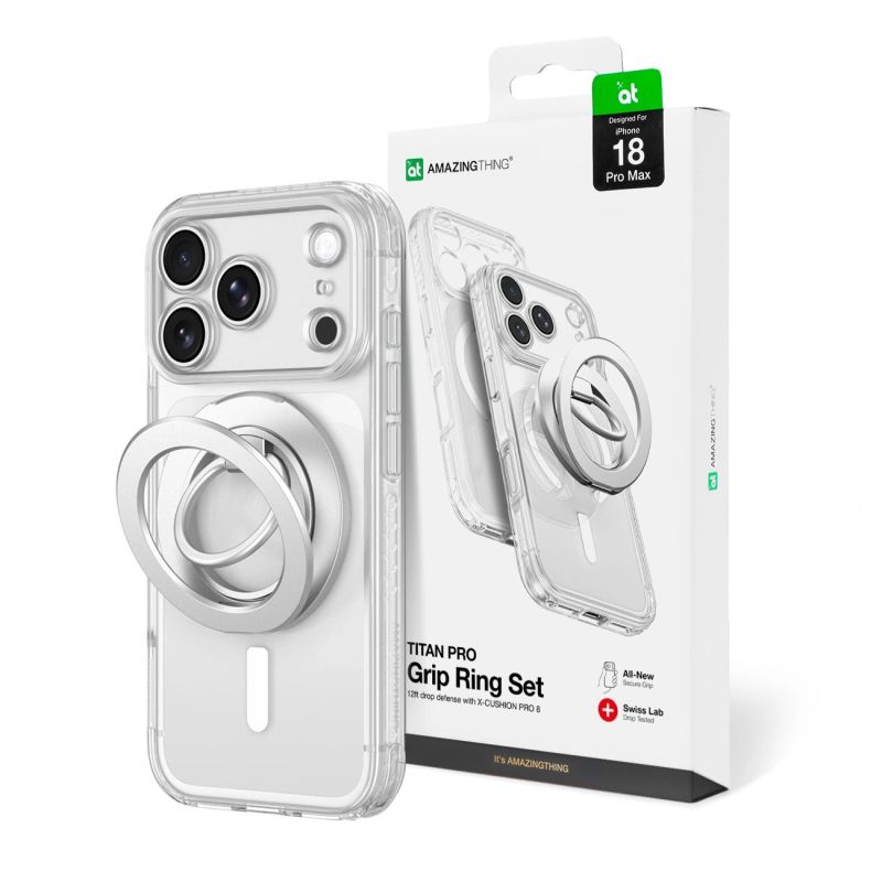 AmazingThing Titan Pro Lens Ring Set Case for iPhone 18 Pro Max with Camera Cover and Magnetic Ring Compatible with MagSafe - Clear