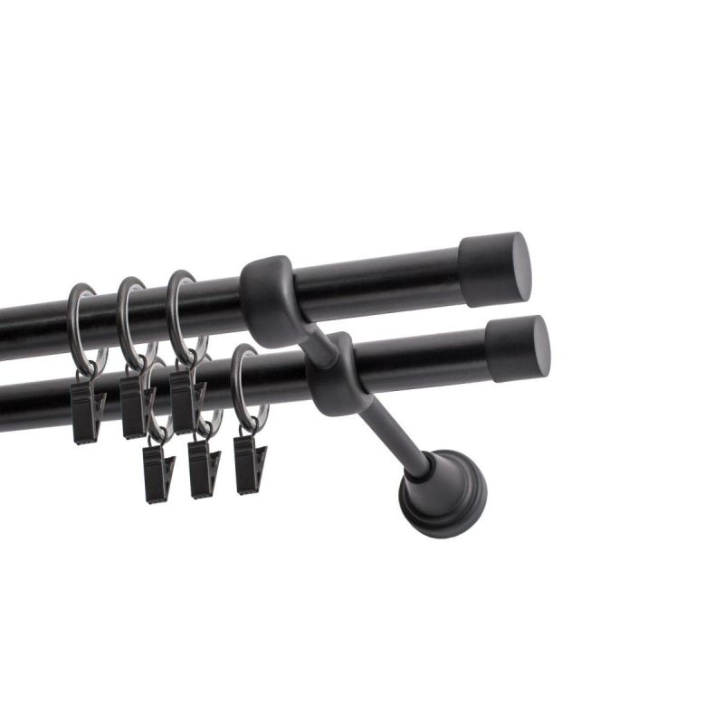 Double Curtain Pole Ø 19 mm, Black, 400 cm, LUNA, with Rings, KOWALSKI
