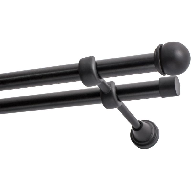 Double Curtain Pole Ø 19 mm, Black, 240 cm, MAX KOWALSKI Knob