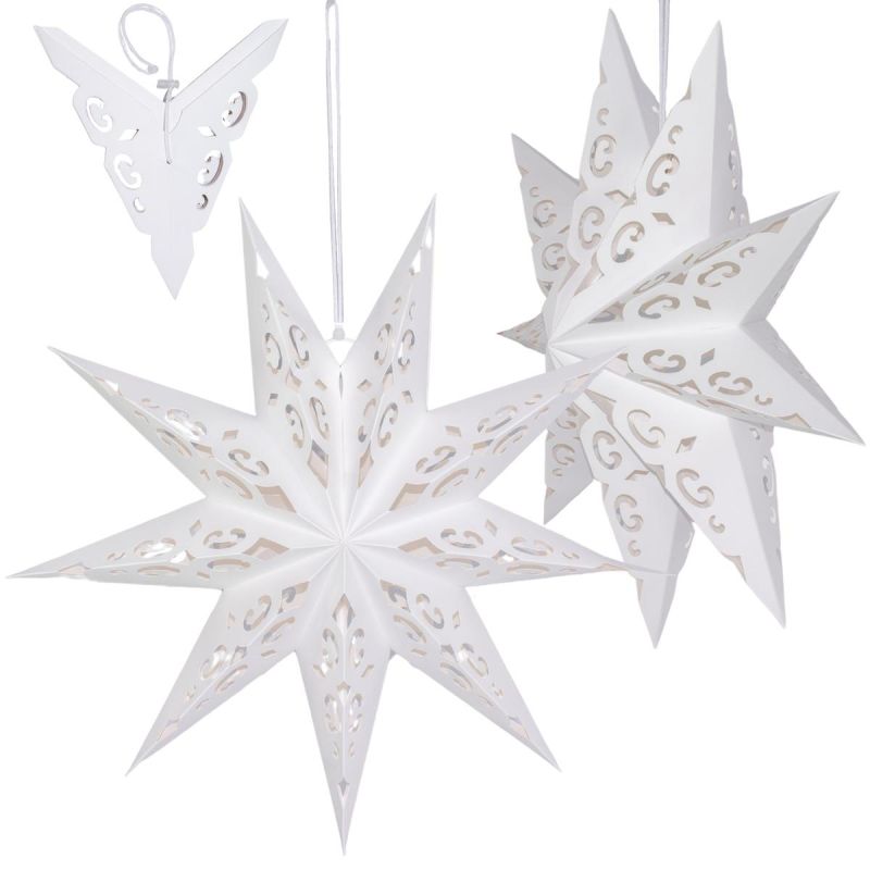PAPER DECORATION STAR 45CM 9 ARMS WHITE