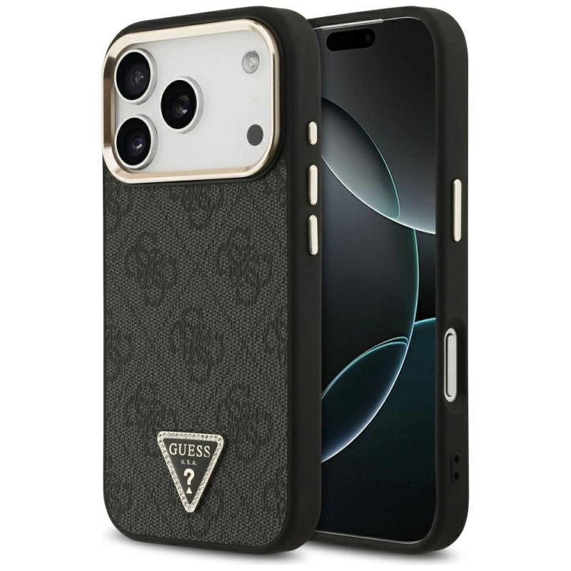 Guess 4G Triangle Logo MagSafe Case for iPhone 17 Pro / 18 Pro - Black and Gold