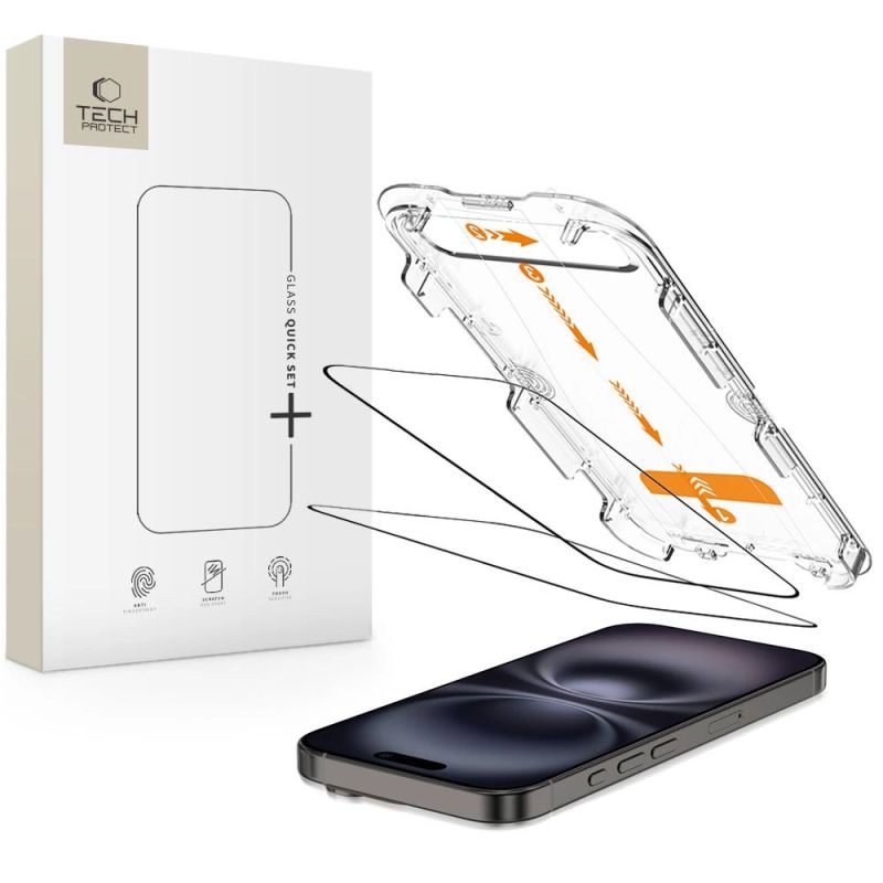 Tech-Protect Quick Set+ Tempered Glass 2-pack for iPhone 15 / 16