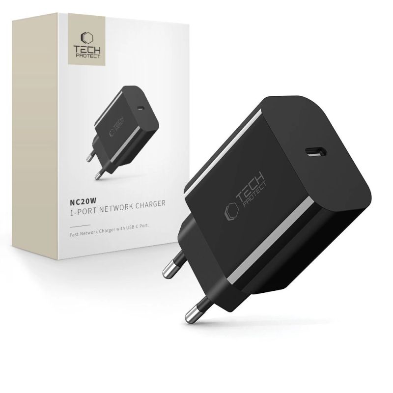 Tech-Protect NC20W USB-C 1-Port PD20W Wall Charger - Black