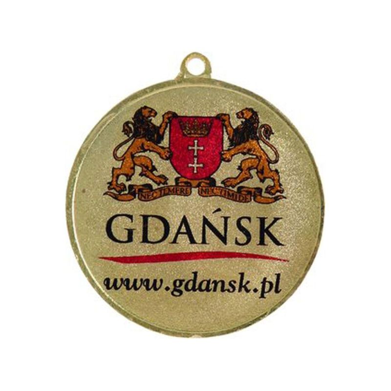 Gold steel medal, first place, with LuxorJet color print