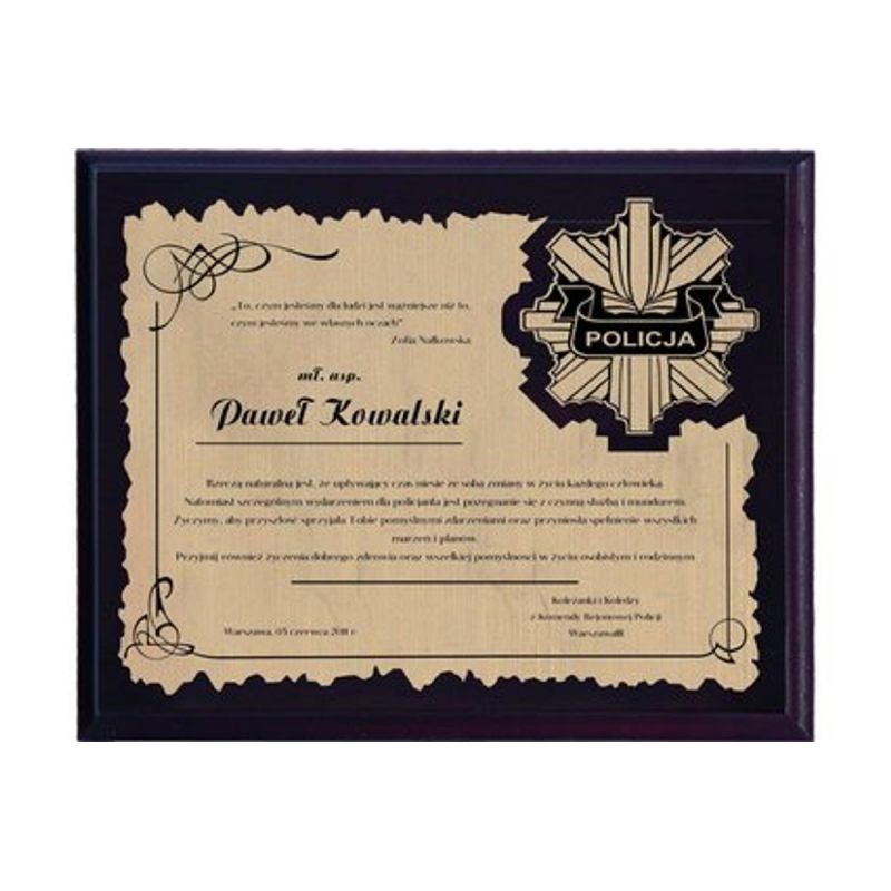 Plastic diploma with laminate engraving