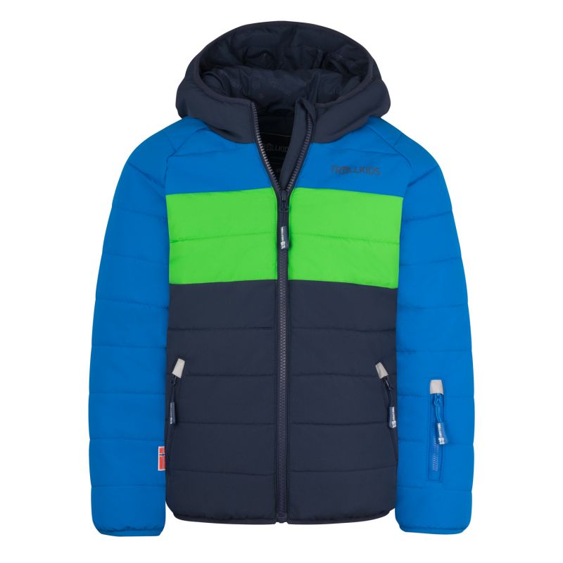 Trollkids Kids Hafjell Snow Jacket PRO Insulated Kids’ Jacket with Hood, Blue/Navy (514-110)