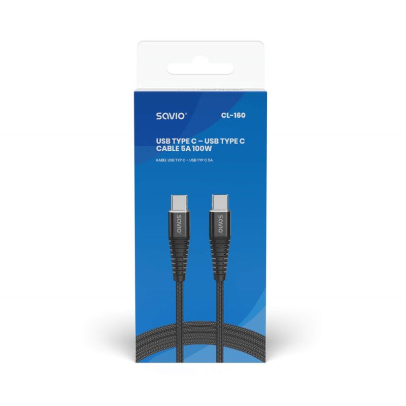 SAVIO CABLE USB TYPE C - USB TYPE C 5A, 2M CL-160