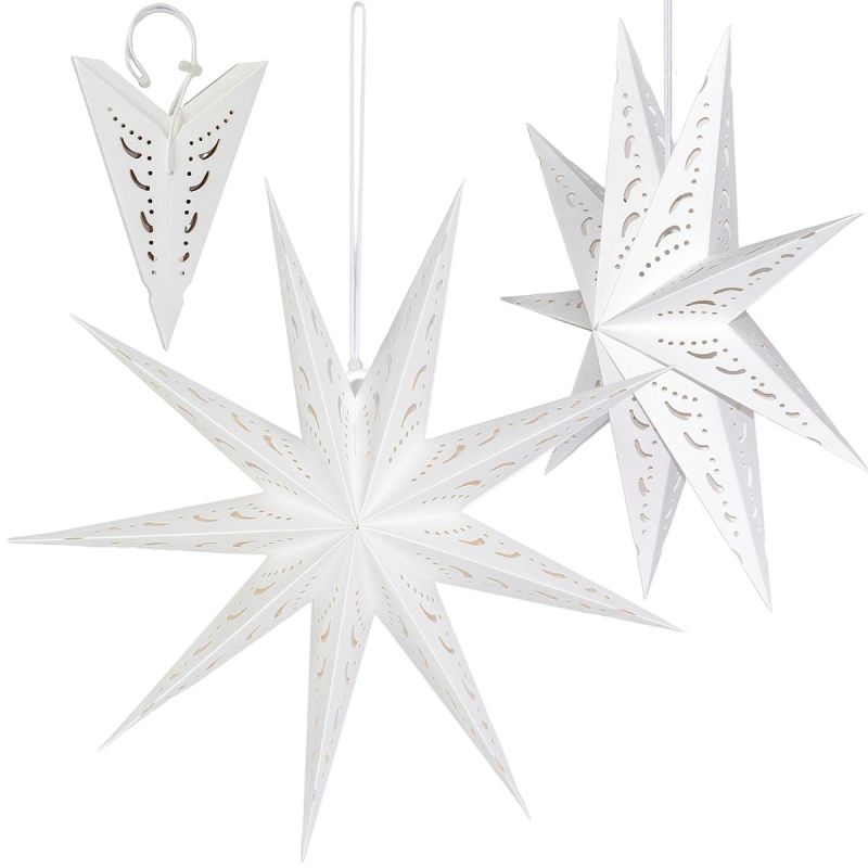 PAPER DECORATION STAR 45CM 9 ARMS WHITE