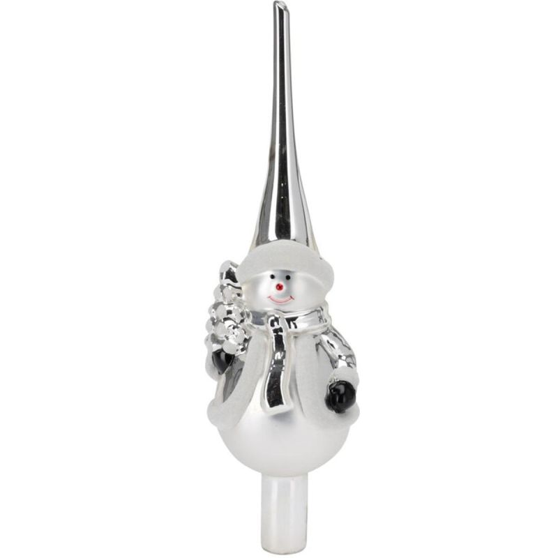 SILVER GLASS SNOWMAN CHRISTMAS TREE TOP