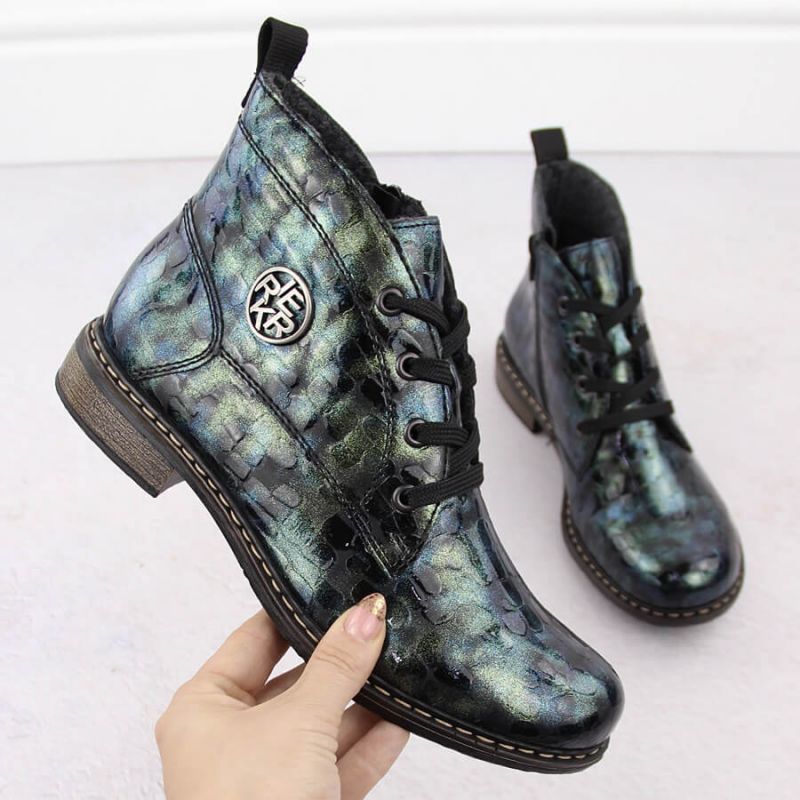 Women’s green patent croc ankle boots Rieker 71205-90