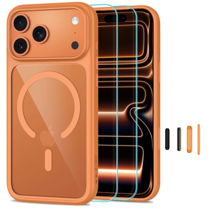 Tech-Protect MagOne CC MagSafe + Tempered Glass 2-Pack Case for iPhone 18 Pro / 17 Pro - Transparent Orange