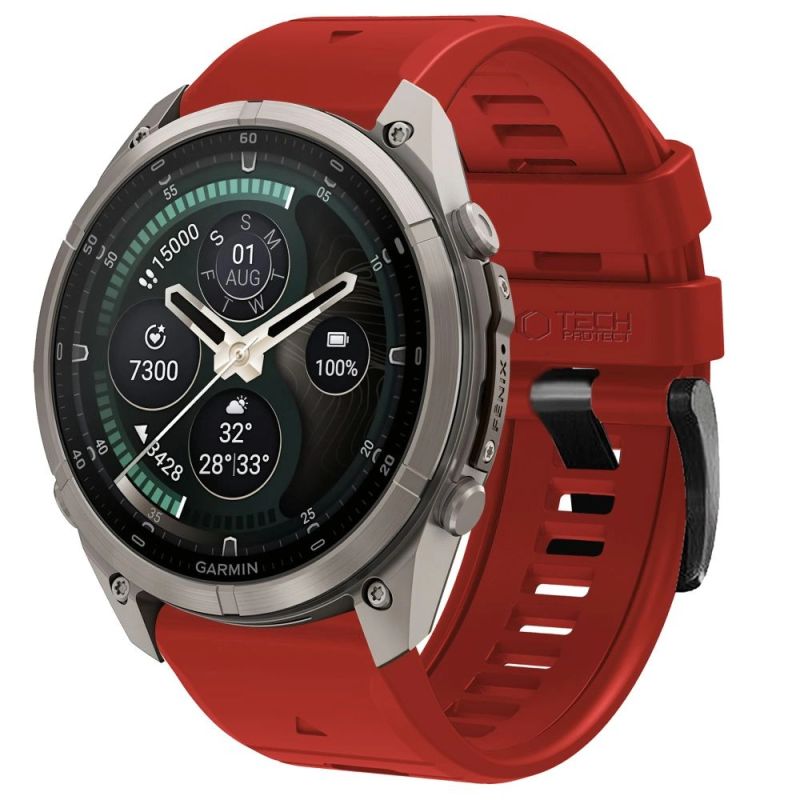 Tech-Protect Silicone Strap for Garmin Fenix 5 / 6 / 6 Pro / 7 / 8 / 8 Pro / E / 9 / 9 Pro (51 mm) – Red