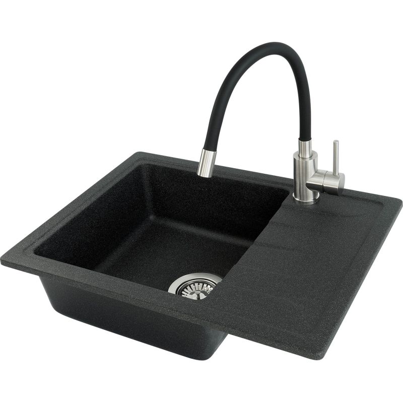 Granite sink with a single-bowl tap and drainer