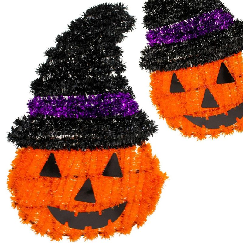 DECORATIVE PUMPKIN FIGURINE 35CM HALLOWEEN PURPLE STRIP