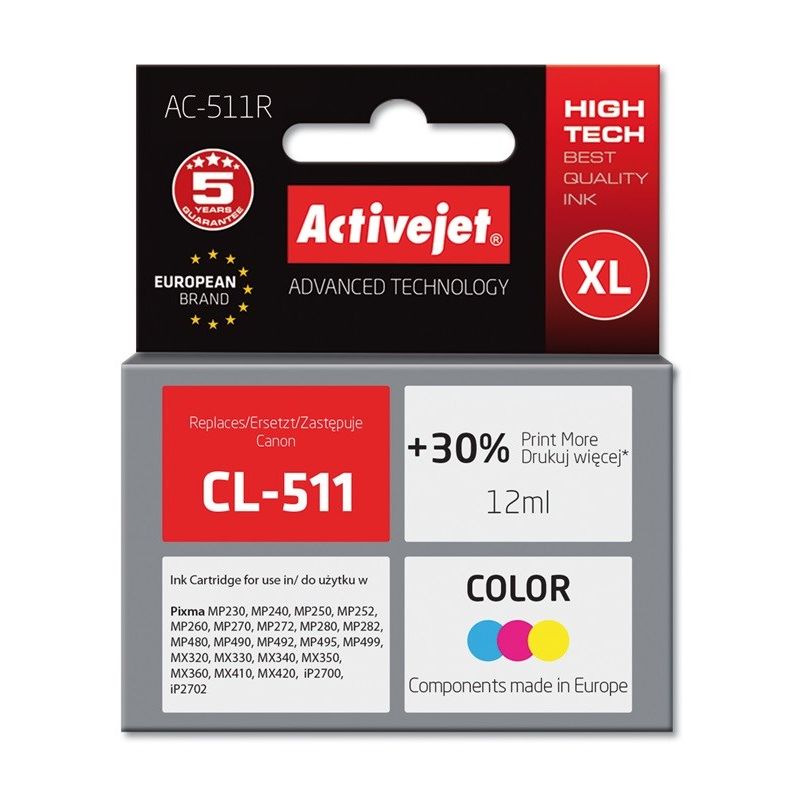Activejet AC-511R Ink (Canon CL-511 replacement; Premium; 12 ml; color)