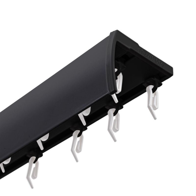 DOUBLE CEILING TRACK WITH COVER, GLIDERS WITH HOOKS, 300 CM, BLACK ALUMINUM, KOWALSKI