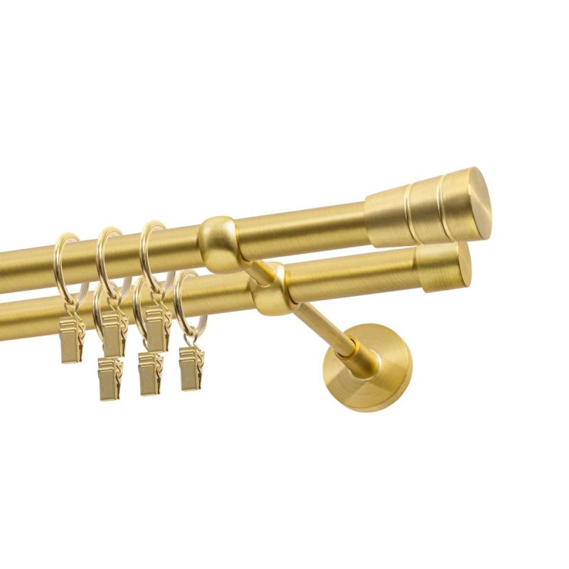 Double Curtain Rod Ø 19 mm, Satin Brass, 480 cm, Cone, with Rings, KOWALSKI