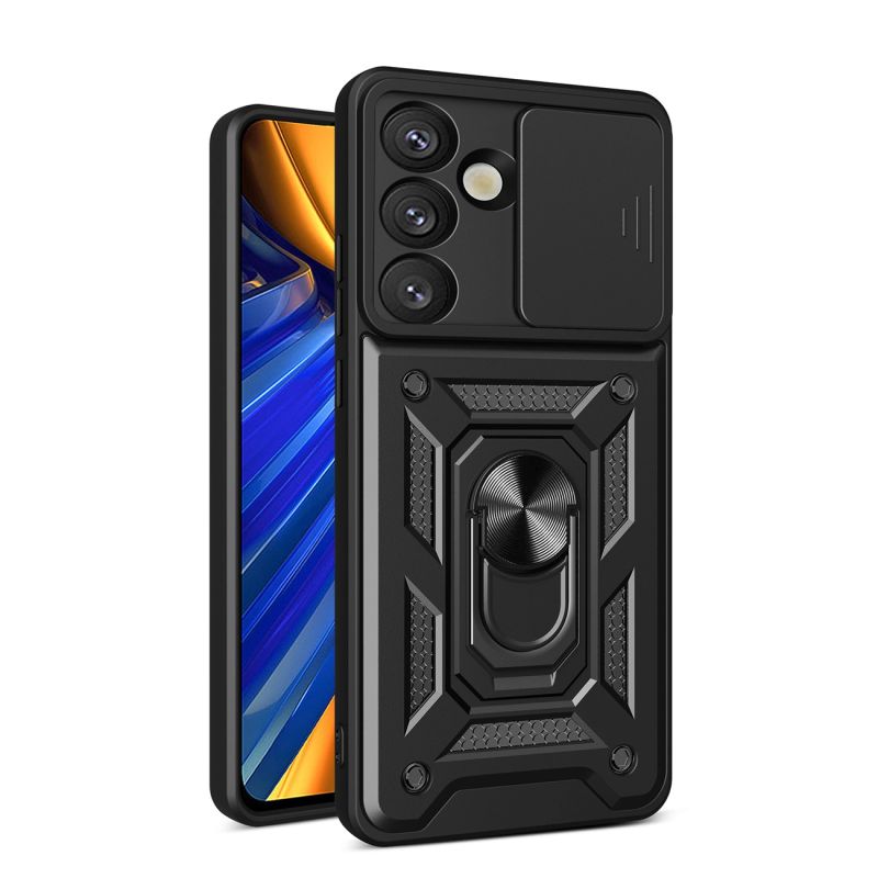 Hybrid Armor Camshield Case with Stand and Camera Cover for Oppo F29 Pro 5G - Black