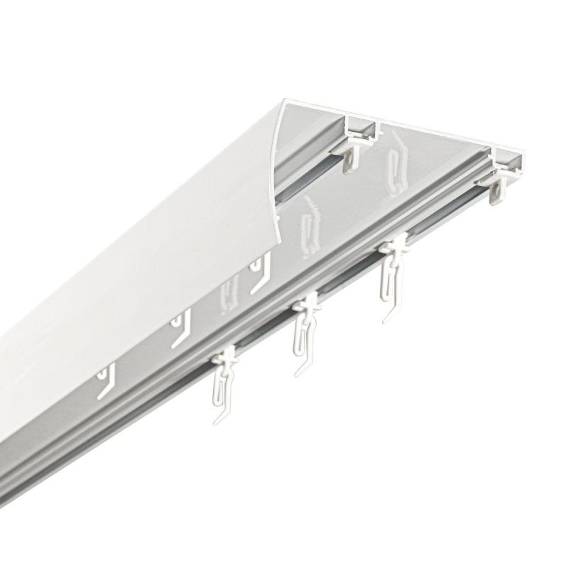 Double White Aluminium Ceiling Track with Fascia, Wide 102 mm Spacing Between Tracks, Gliders with Hooks, 200 cm, KOWALSKI