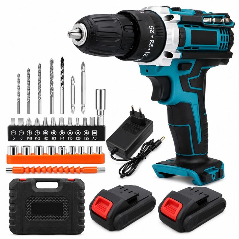 Extralink Tools | Cordless Drill Driver | Blue + 2 Batteries