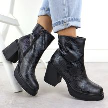 Goe Stivali leather ankle with snake print heel, Goe
