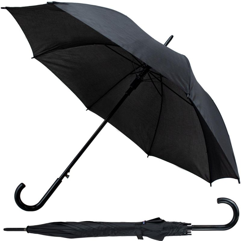 Long semi-automatic umbrella with curved handle, black, SEMI LINE