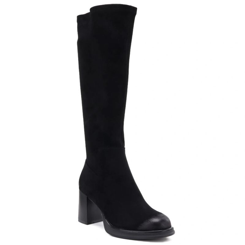 Women’s black faux suede heeled boots Potocki SZ12849